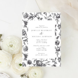 Antique Black & White Floral Toile Wedding  Invitation