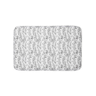 Antique Black White Toile Floral Pattern Vintage Bath Mat