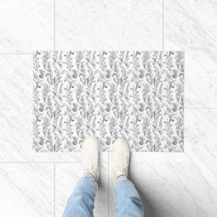 Antique Black White Toile Floral Pattern Vintage Doormat