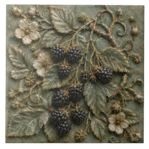 Antique Blackberry Vine Botanical Faux Relief Tile