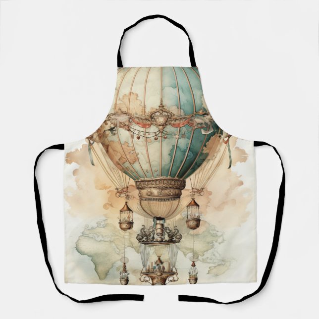 Antique Blue Airship World Map Explorer Apron (Front)