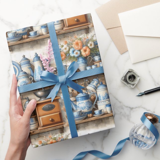 Antique Blue and White Dishes Wrapping Paper (Gifting)