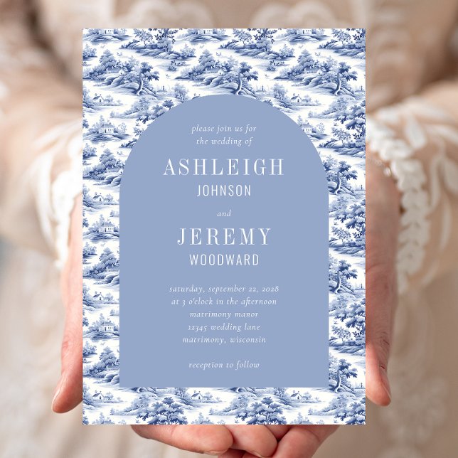 Antique Blue Arch Toile Wedding Invitation (Creator Uploaded)