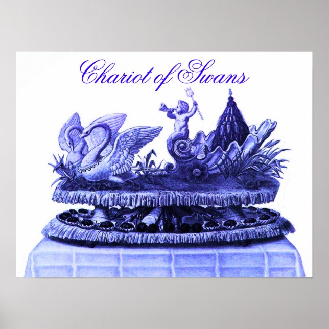 ANTIQUE BLUE CHARIOT OF SWANS AND CUPCAKES POSTER (Front)