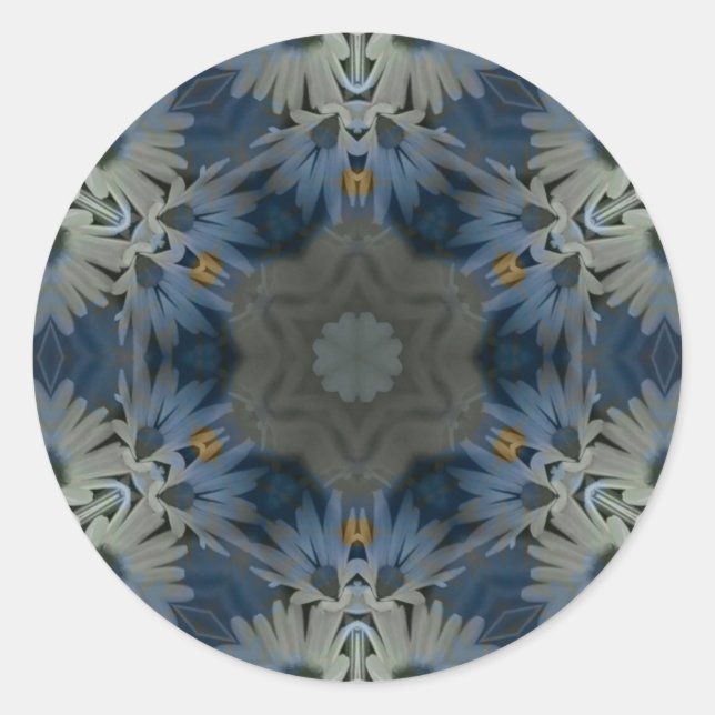 Antique Blue Daisy Floral Classic Round Sticker (Front)