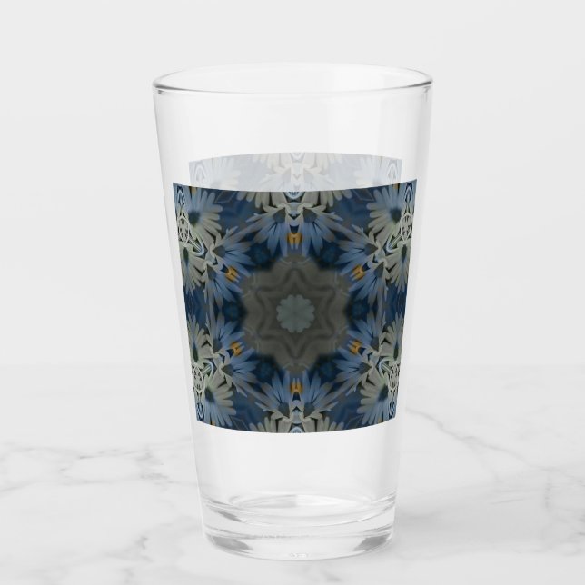 Antique Blue Daisy Floral Glass (Front)
