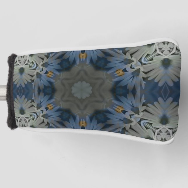 Antique Blue Daisy Floral Golf Head Cover (Front)