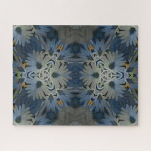 Antique Blue Daisy Floral Jigsaw Puzzle