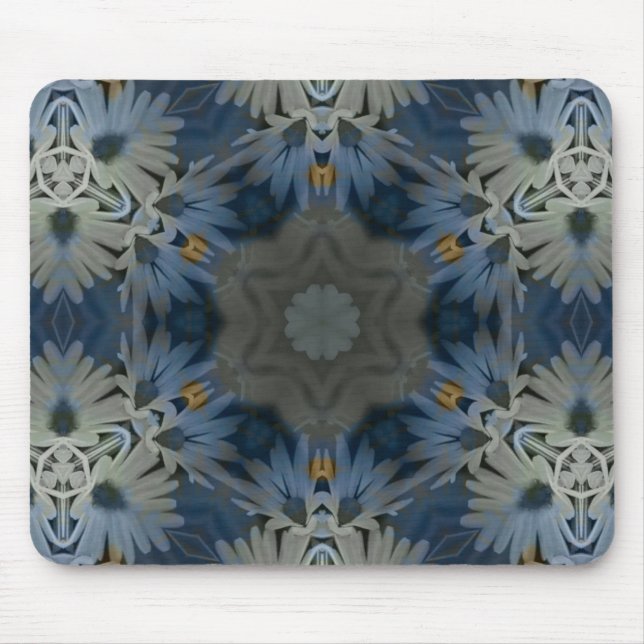 Antique Blue Daisy Floral Mouse Mat (Front)