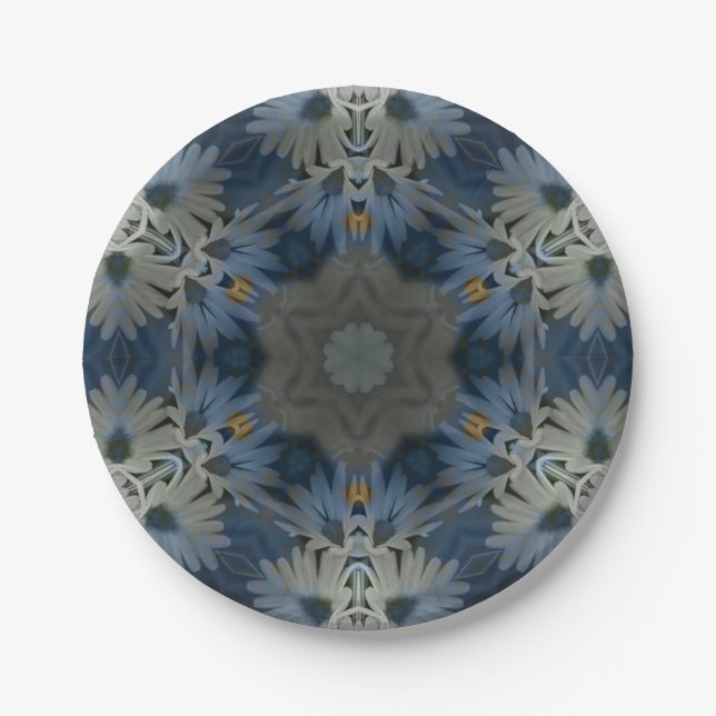 Antique Blue Daisy Floral Paper Plate (Front)
