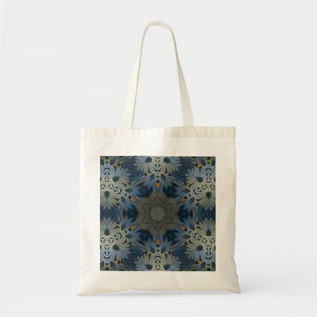 Antique Blue Daisy Floral Tote Bag (Front)