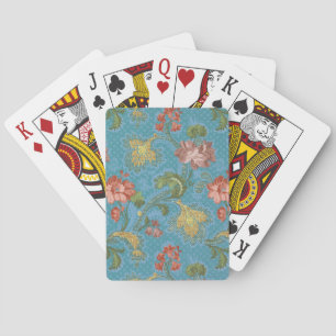 Antique Blue Damask Floral Gold Brocade Design Playing Cards
