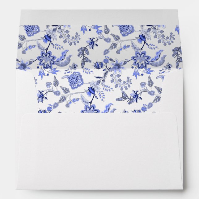 Antique Blue Floral on White Envelope (Back (Bottom))