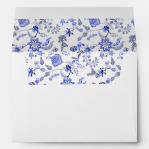 Antique Blue Floral on White Envelope