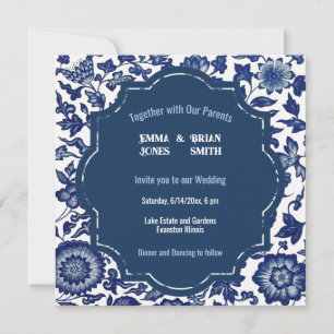Antique Blue floral Pattern Invitation