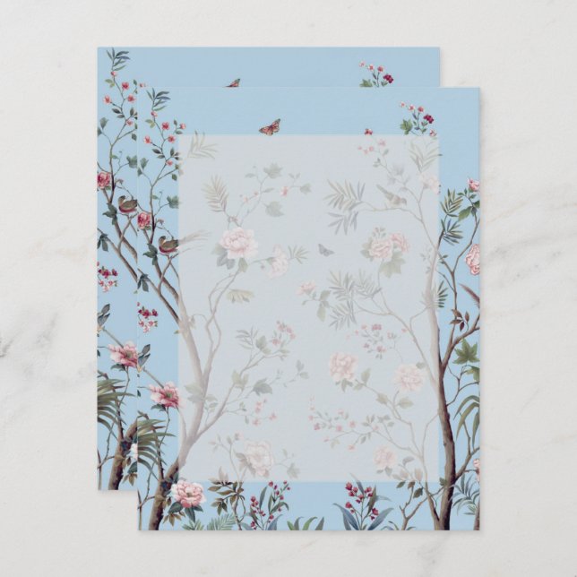 Antique blue floral RSVP card (Front/Back)
