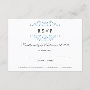 Antique Blue Flourish Wedding RSVP Card