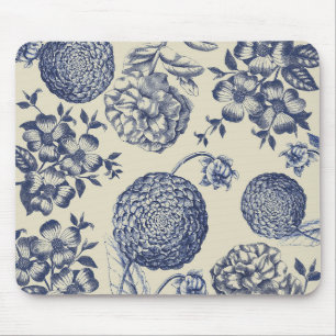 Antique Blue Flower Print Art Botanical Mouse Mat
