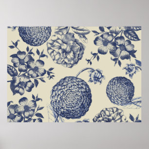 Antique Blue Flower Print Floral
