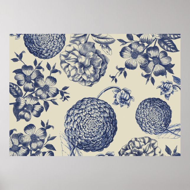 Antique Blue Flower Print Floral (Front)