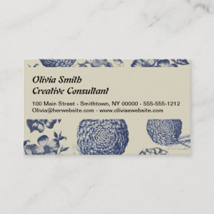 Antique Blue Flower Print Floral Business Card