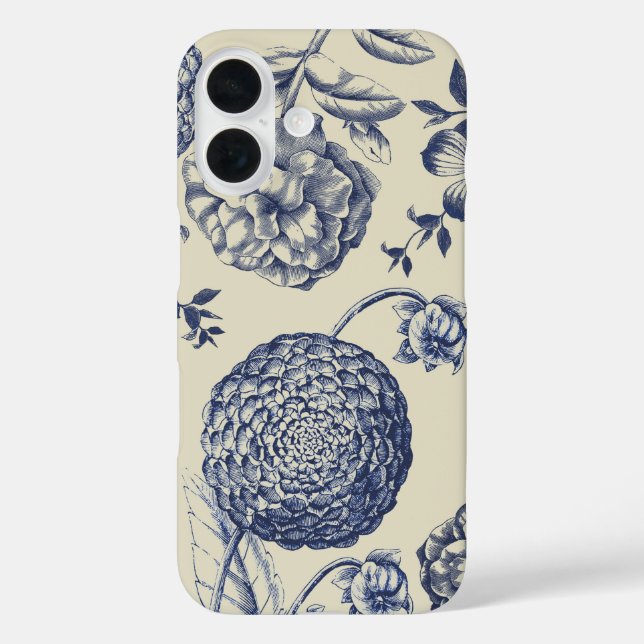 Antique Blue Flower Print Floral Case-Mate iPhone Case (Back)