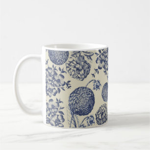 Antique Blue Flower Print Floral Coffee Mug