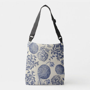 Antique Blue Flower Print Floral Crossbody Bag