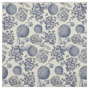 Antique Blue Flower Print Floral Fabric
