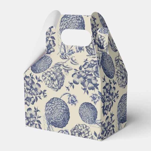 Antique Blue Flower Print Floral Favour Box (Front Side)