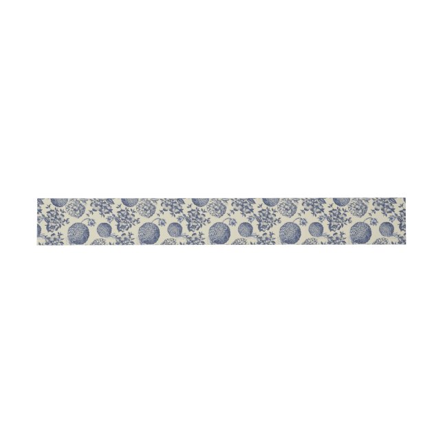 Antique Blue Flower Print Floral Invitation Belly Band (Flat)