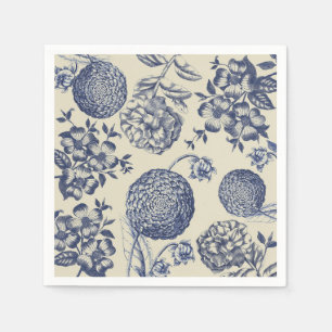 Antique Blue Flower Print Floral Napkin