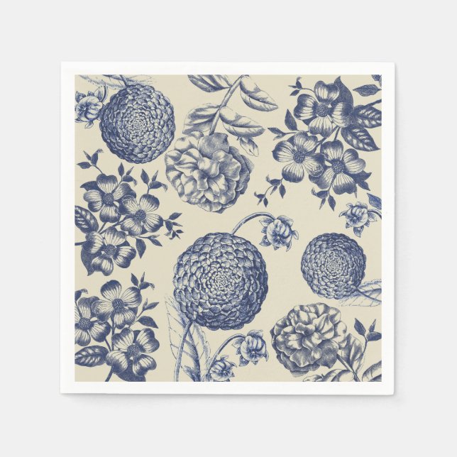 Antique Blue Flower Print Floral Napkin (Front)