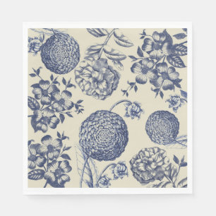 Antique Blue Flower Print Floral Napkin