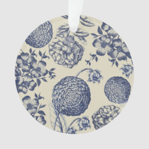 Antique Blue Flower Print Floral Ornament