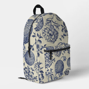 Antique Blue Flower Print Floral Printed Backpack