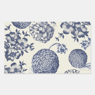 Antique Blue Flower Print Floral Rectangular Sticker