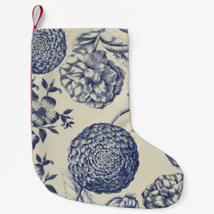 Antique Blue Flower Print Floral Small Christmas Stocking
