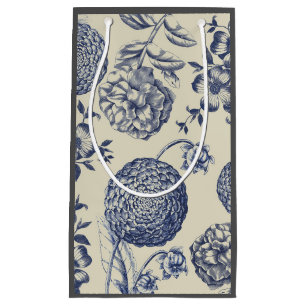 Antique Blue Flower Print Floral Small Gift Bag
