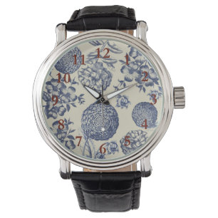 Antique Blue Flower Print Floral Watch