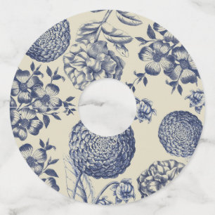 Antique Blue Flower Print Floral Wine Glass Tag