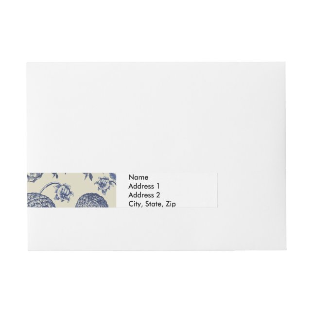 Antique Blue Flower Print Floral Wraparound Address Label (Front)