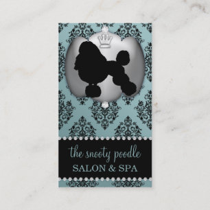 Antique Blue Jewelled Damask Dog Grooming/Spa Business Card