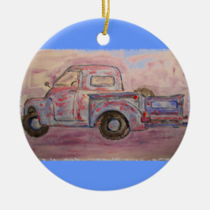 antique blue patina truck ceramic tree decoration