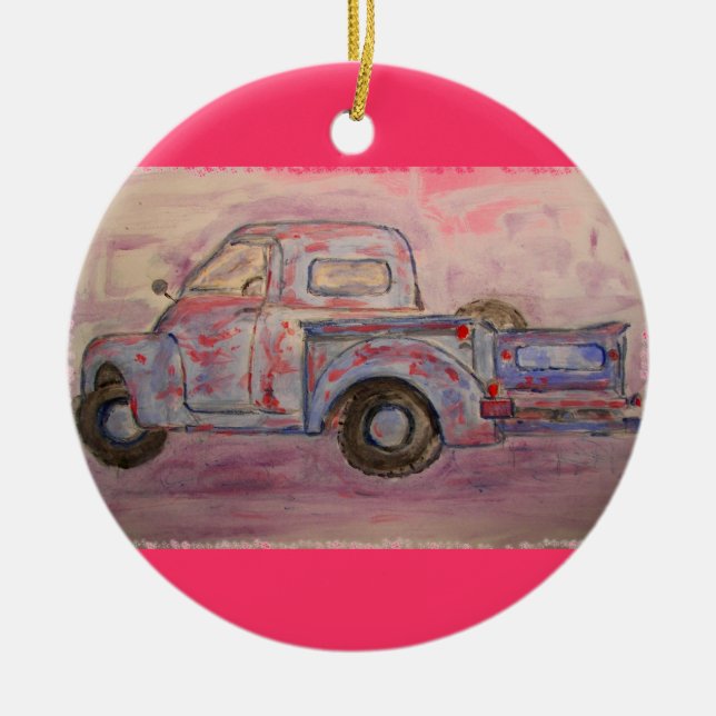 antique blue patina truck ceramic tree decoration (Front)