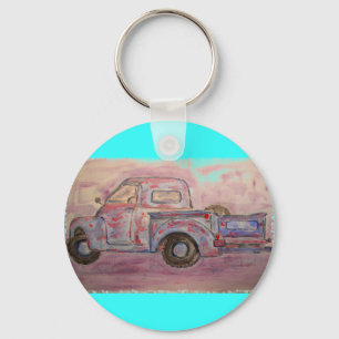 antique blue patina truck key ring