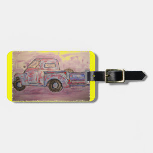 antique blue patina truck luggage tag