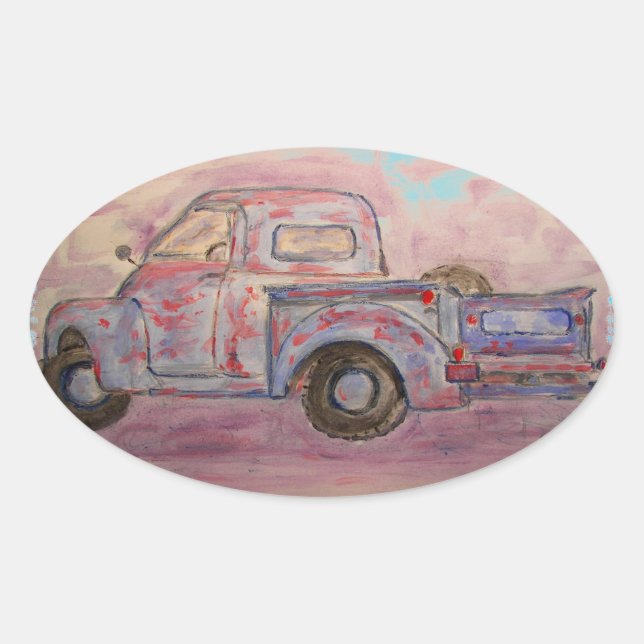 antique blue patina truck oval sticker (Front)