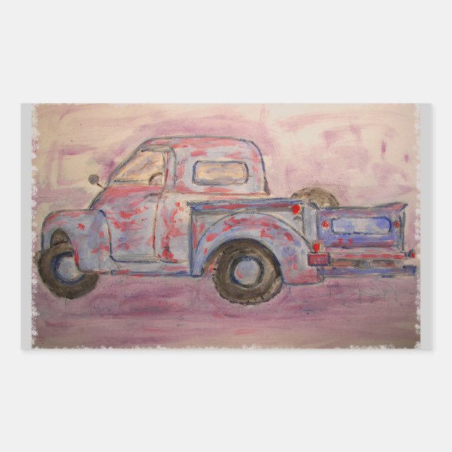 antique blue patina truck rectangular sticker (Front)