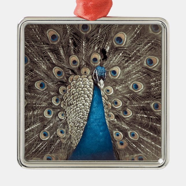 Antique Blue Peacock Metal Tree Decoration (Front)